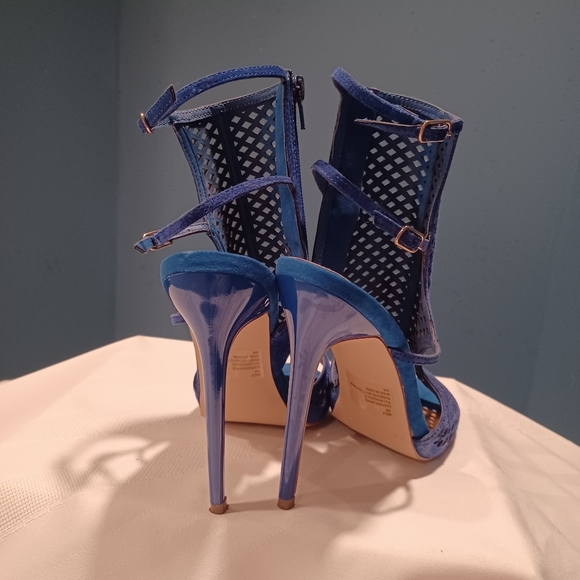 Pre-owned Steve Madden Mely Heel Sandals Size 8m M Cobalt Suede Stiletto Caged - Picture 3 of 6